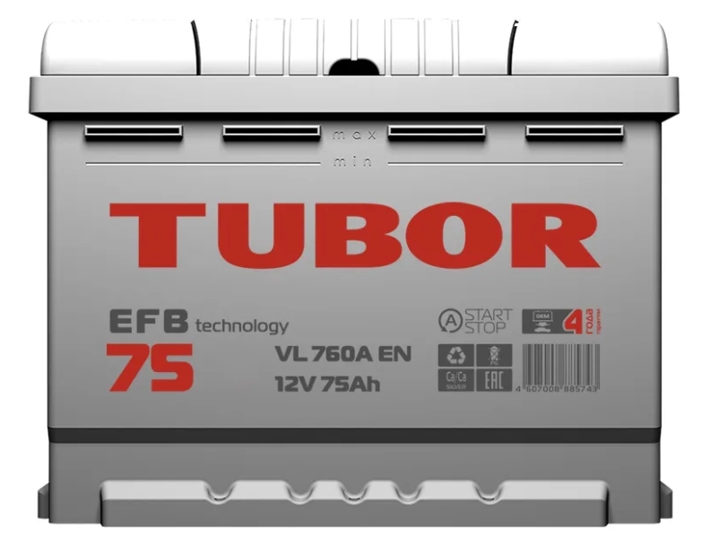 Аккумулятор TUBOR EFB 75.0 правый+