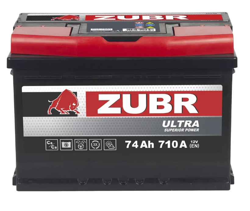 Аккумулятор ZUBR Ultra 74 Ач низкий, левый+ купить СПб | Аккумуляторная Балтийская Компания