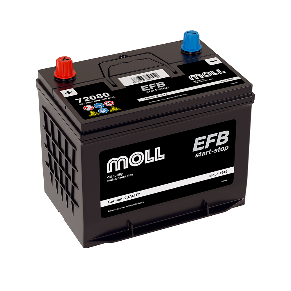 Аккумулятор MOLL MOLL Asia EFB (Start-Stop) 80Ач евро 800A 258х175х220 D26 (EFB S95) (72080) — Германия, купить в СПб