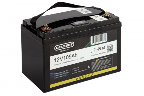 Аккумуляторная батарея литиевая Gelbert LiFePO4 (12V/105Ah/100А) [ 6-EVF-100] Bluetooth — тяговый AGM аккумулятор   А·ч