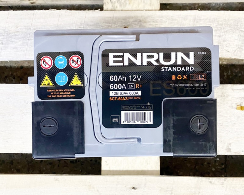 Аккумулятор ENRUN Standard 60 А/ч правый+ детальное фото — аккумулятор ENRUN европейские технологии ExMet | Аккумуляторная Балтийская Компания СПб