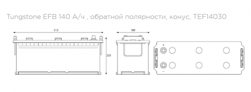 Аккумулятор Tungstone EFB 6СТ-140 крупным планом