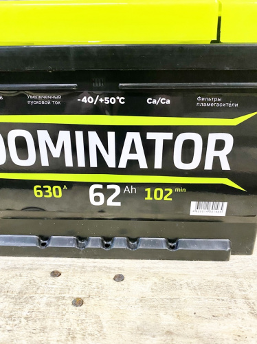 Аккумулятор DOMINATOR 62 Ач правый+, низкий корпус детальное фото — аккумулятор DOMINATOR | Аккумуляторная Балтийская Компания СПб