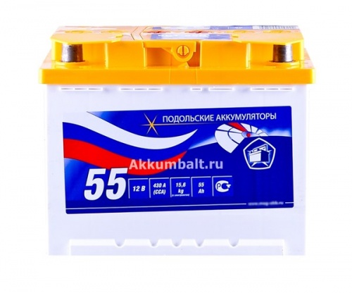  Аккумулятор 55 Ач / 6СТ-55N Подольские аккумуляторы левый+