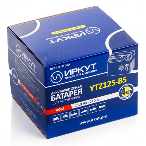 мото аккумулятор ИРКУТ YTZ12S-BS в упаковке