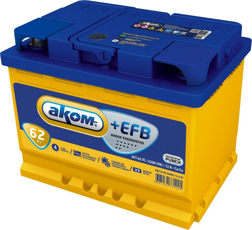  Аккумулятор Аком+ EFB (Start-Stop) 62 Ah/600 левый+